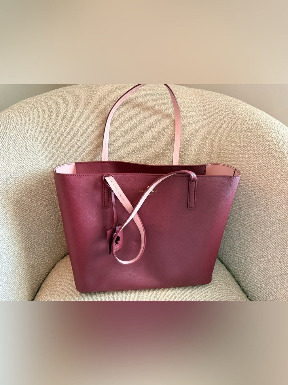 Kate Spade Berry Burgundy & Blush Pink Saffiano Tote ✨